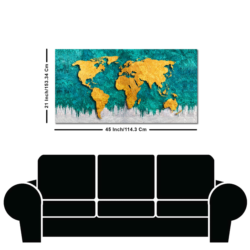 Golden World Map Canvas Wall Painting