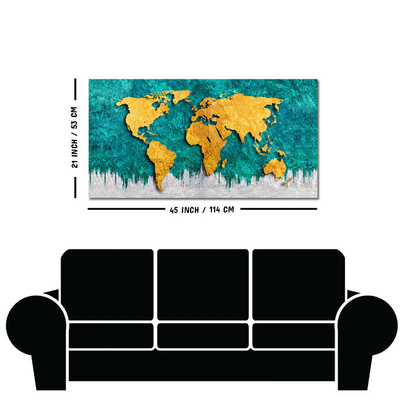 Golden World Map Canvas Wall Painting
