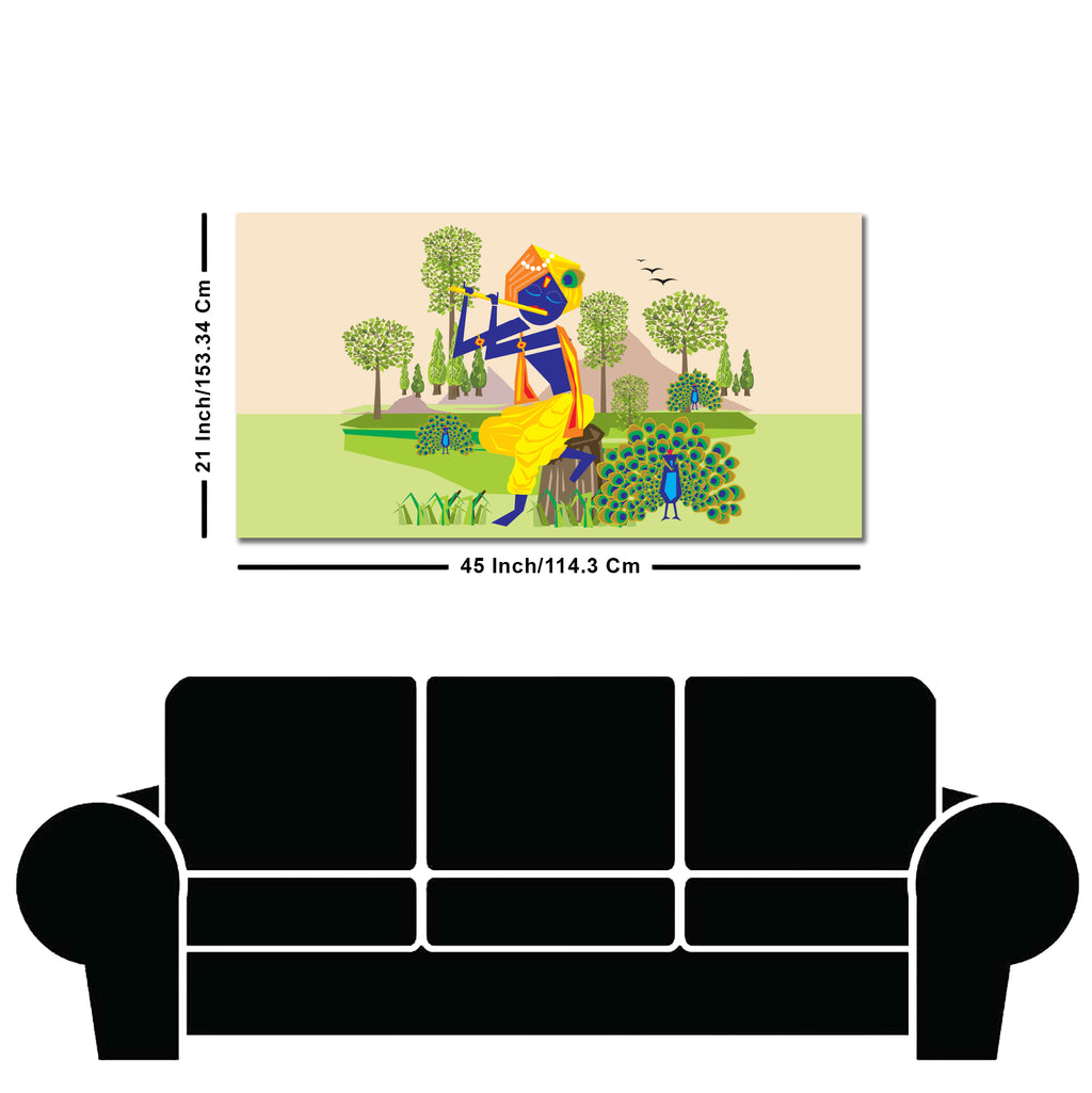 Animated Little Krishna With Flute Canvas Wall Painting