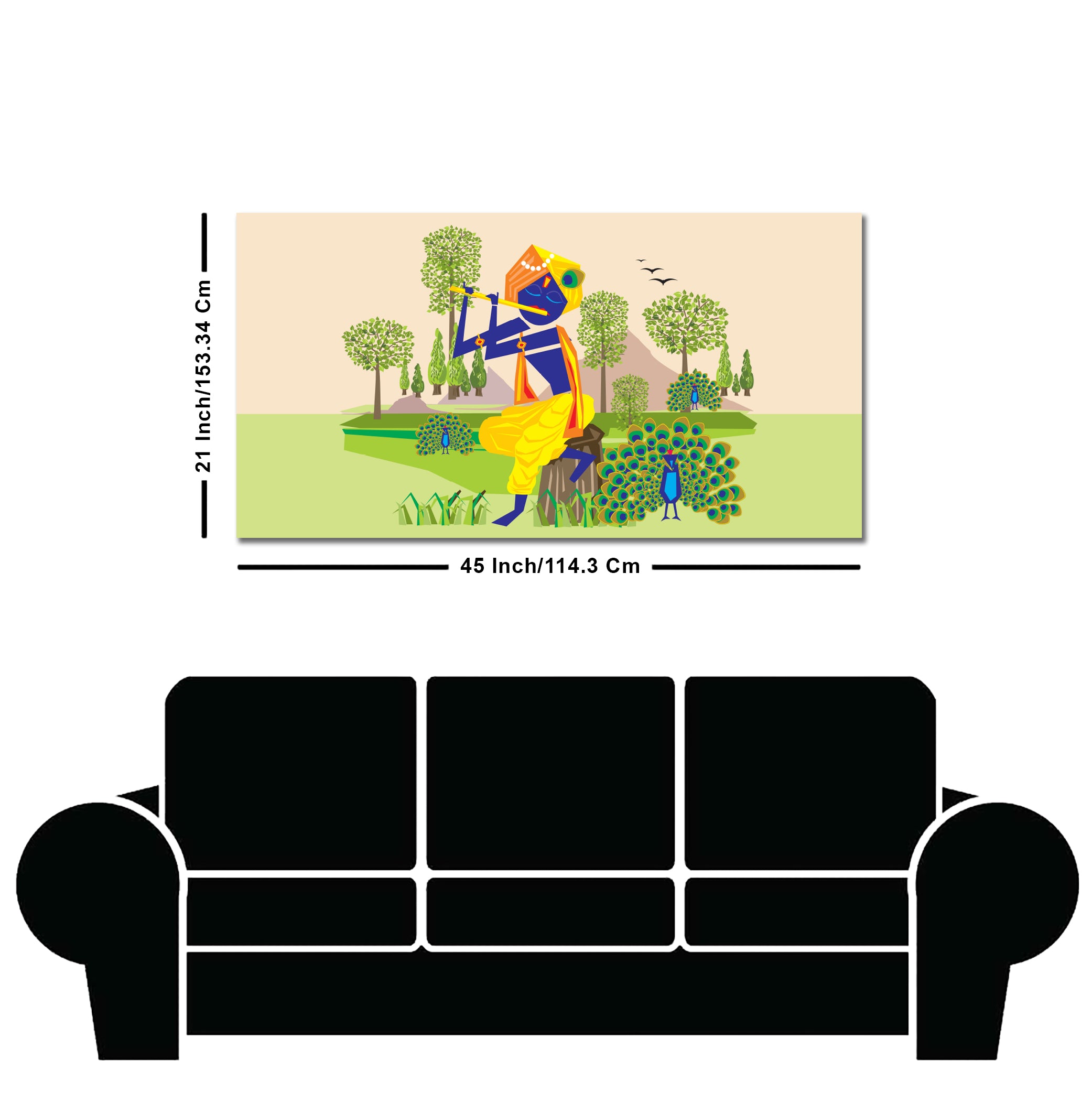 Animated Little Krishna With Flute Canvas Wall Painting