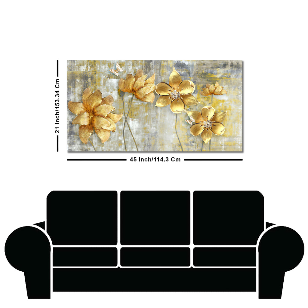 Golden Flowers Abstracts Art Canvas wall painting