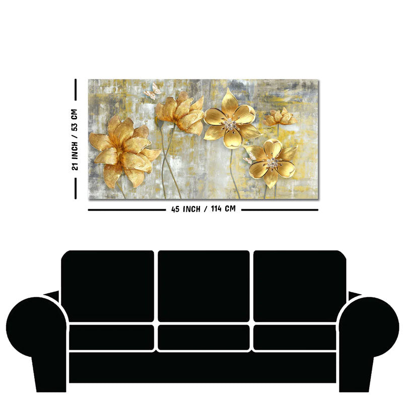 Golden Abstract Flowers Premium Wall Painting