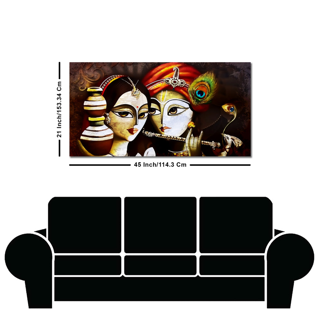 Radha Krishna With Flute Canvas Wall Painting