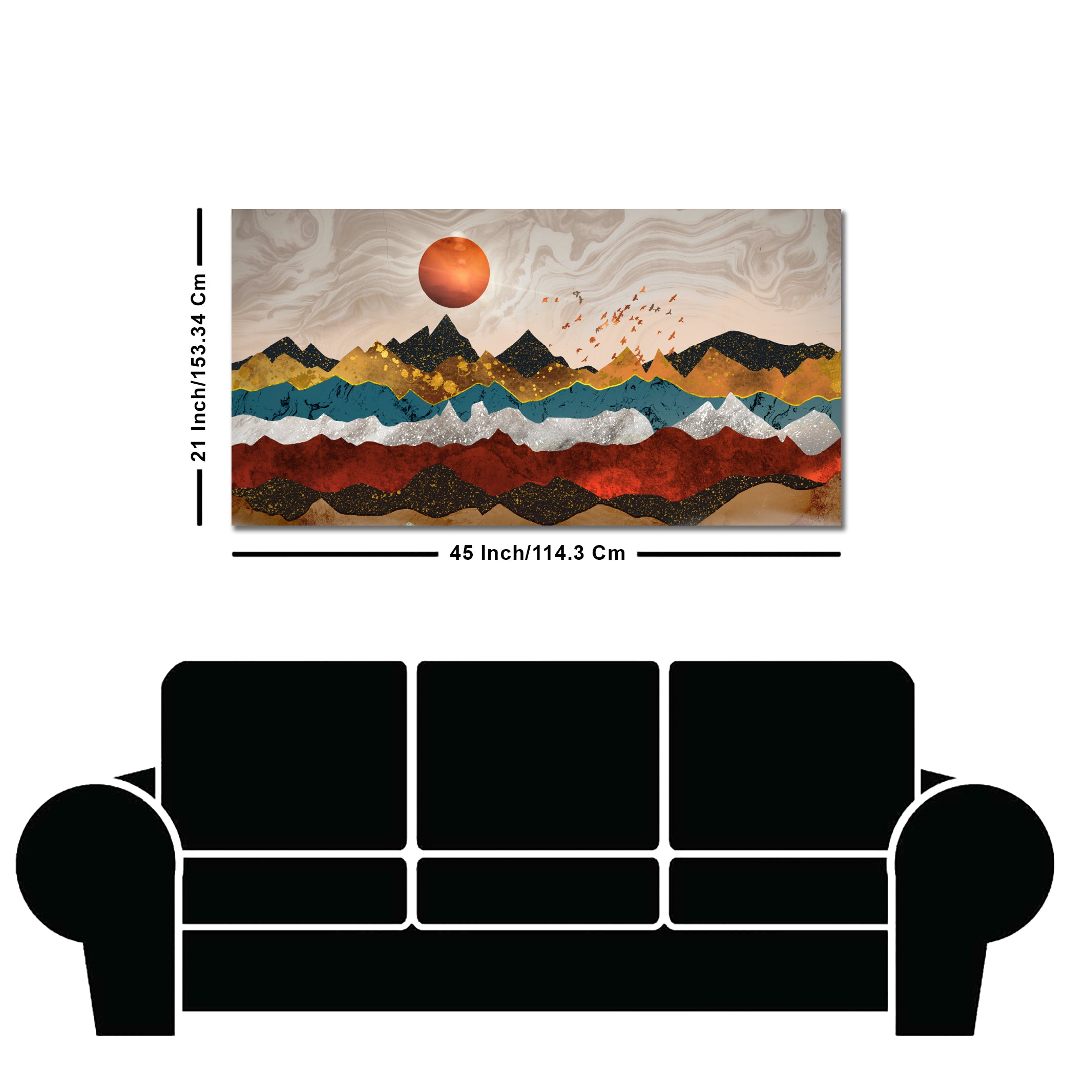 Golden Birds Flying Over Colorful Mountains Canvas Wall Painting