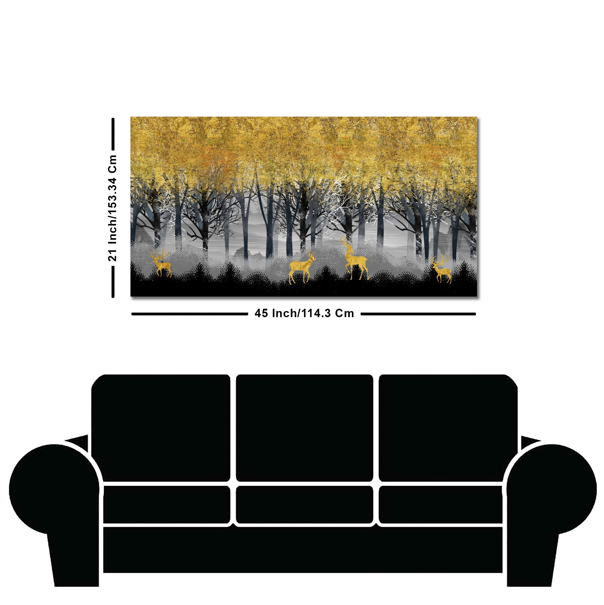 Golden Deers in Dark Forest Premium Canvas Wall Painting