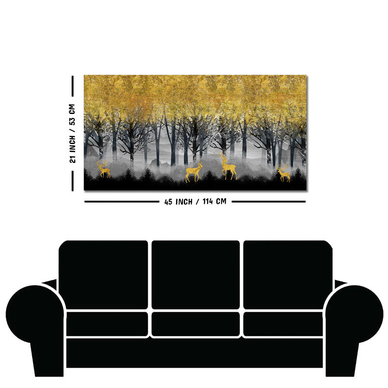 Golden Deers in Dark Forest Premium Canvas Wall Painting