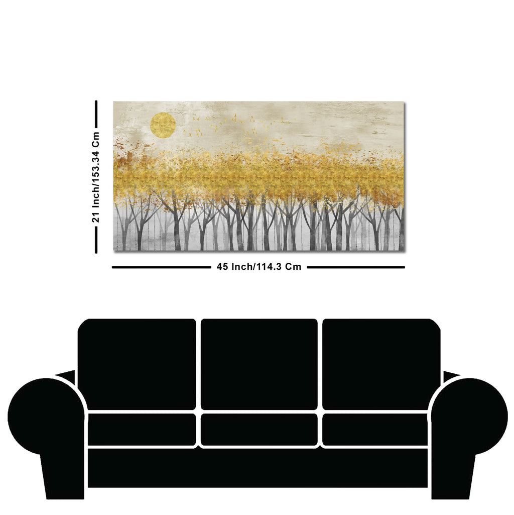 Abstract Forest Golden Leaf Art Premium Canvas Wall Painting