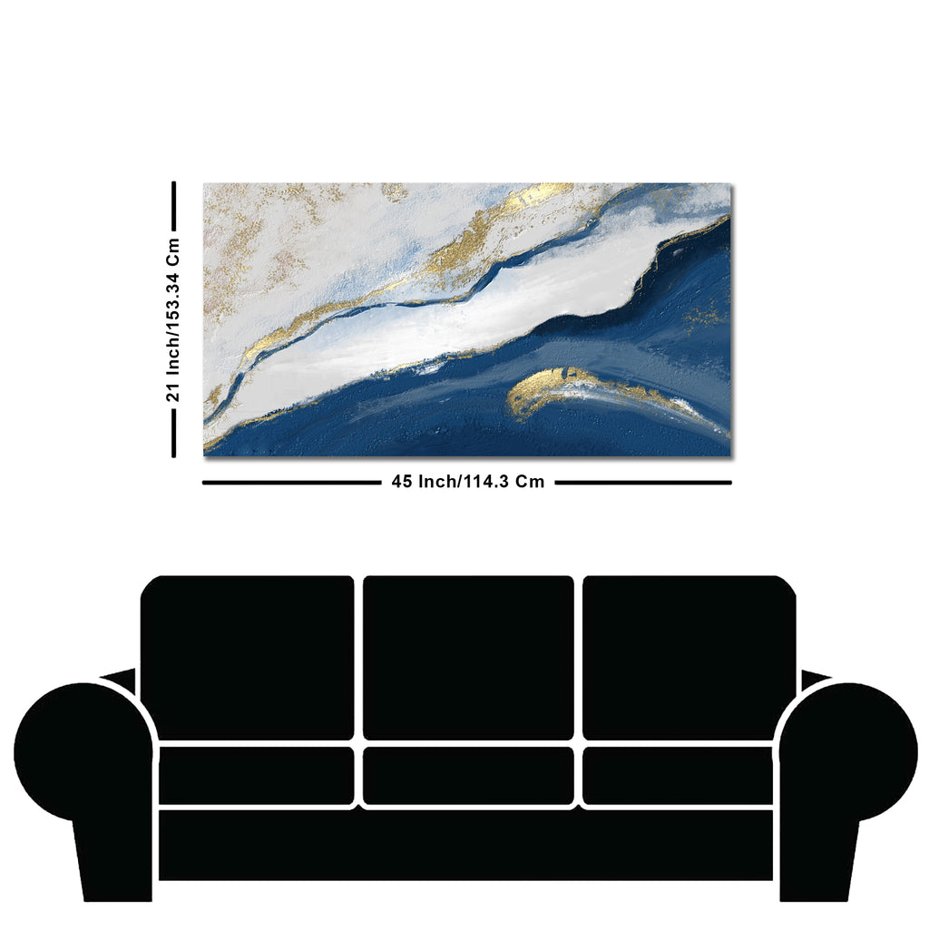 Abstract Seascape Blue and Gold Line art Canvas Wall Painting