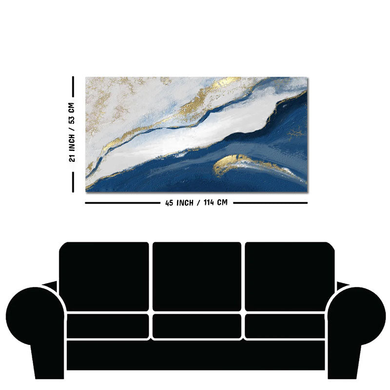 Abstract Seascape Blue and Gold Line art Canvas Wall Painting