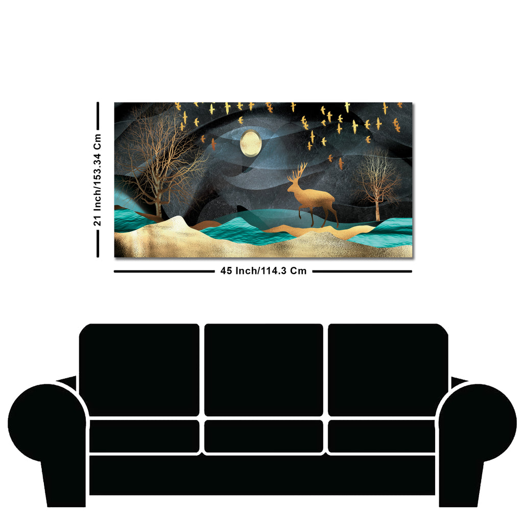 Midnight Golden Deer Scenery Premium Canvas Wall Painting
