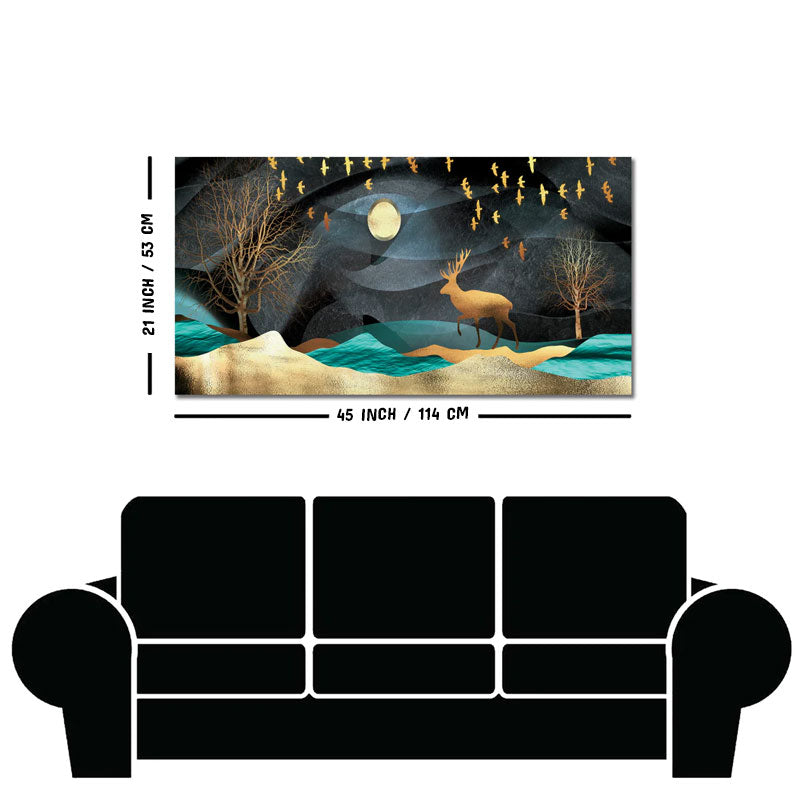 Midnight Golden Deer Scenery Premium Canvas Wall Painting