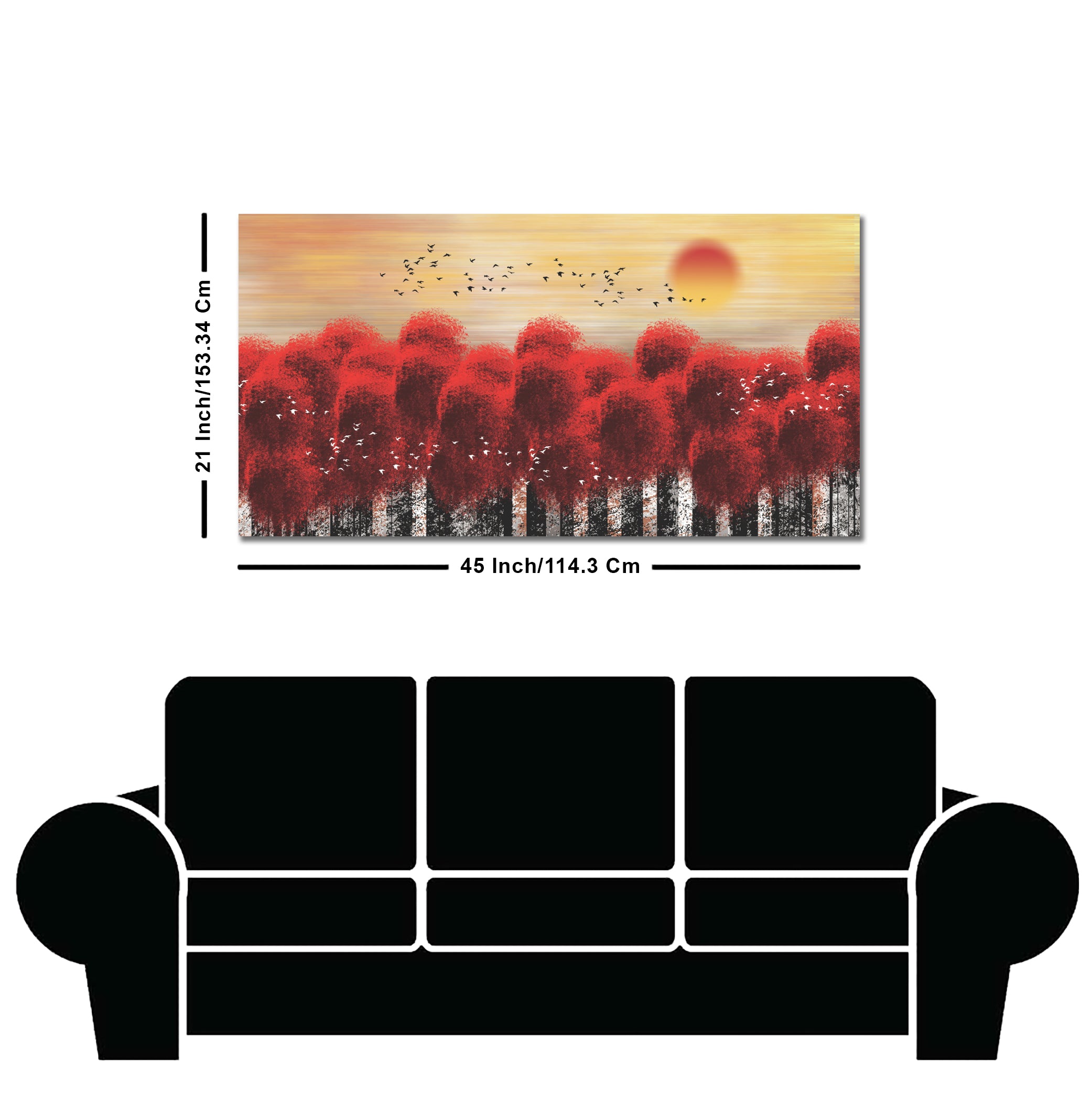 Sunset With Red Tree Premium Canvas Wall Painting