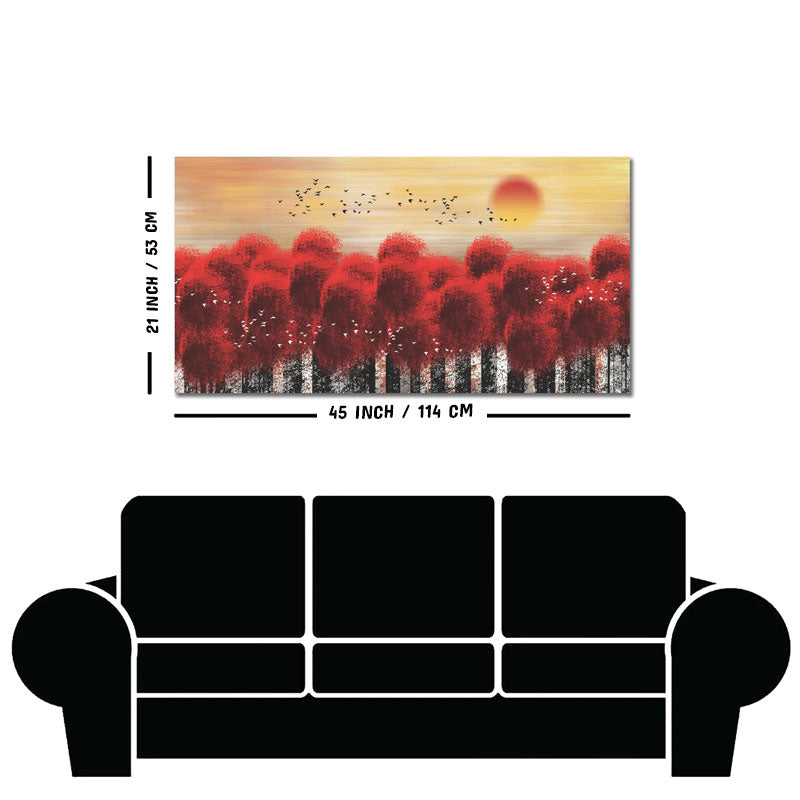 Sunset With Red Tree Premium Canvas Wall Painting