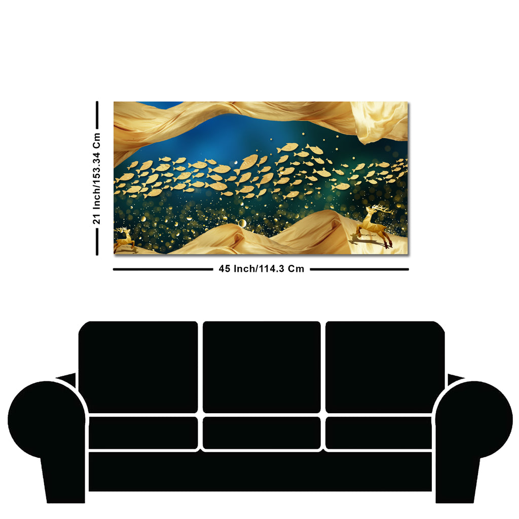 Golden Fishes in the ocean premium Canvas Wall Painting