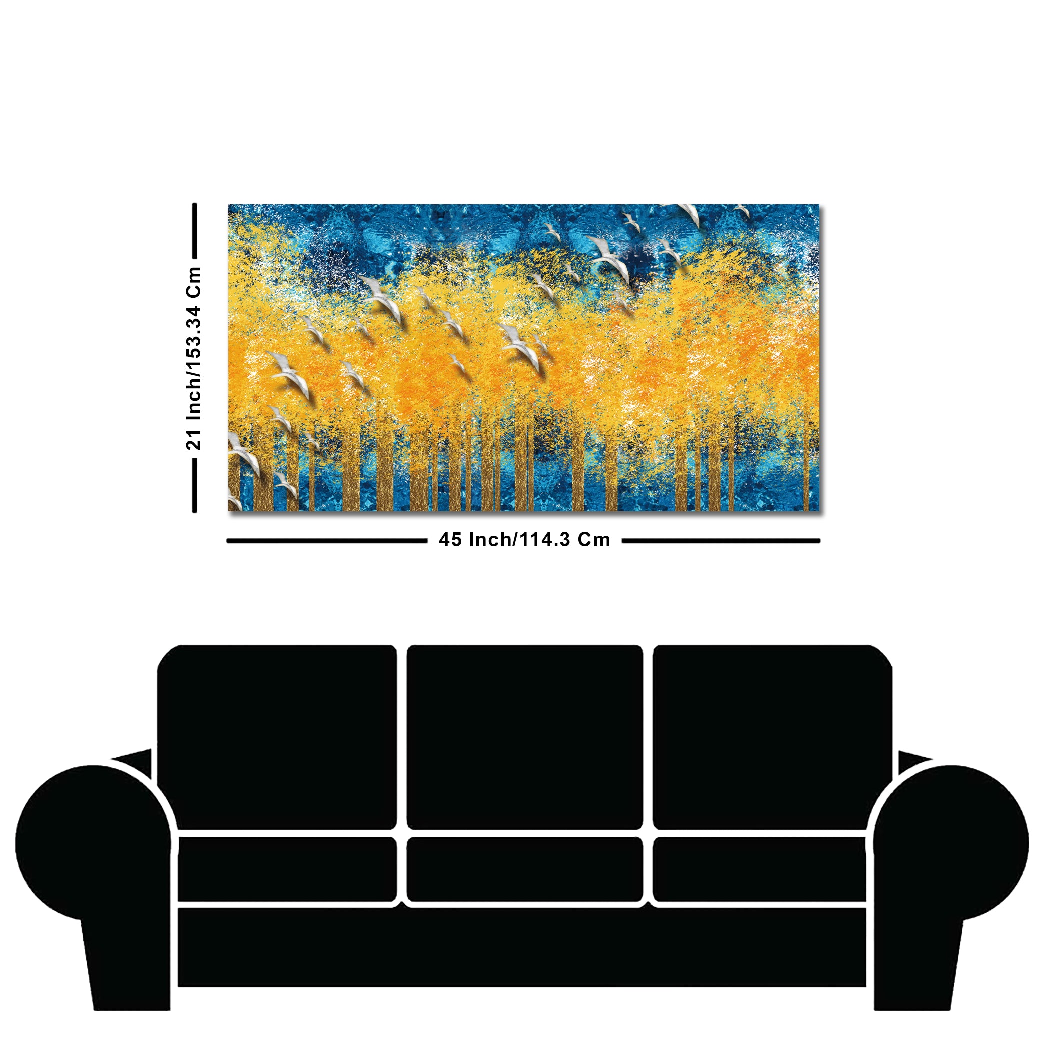 Birds Flying Over Golden Trees Forest Wall Painting