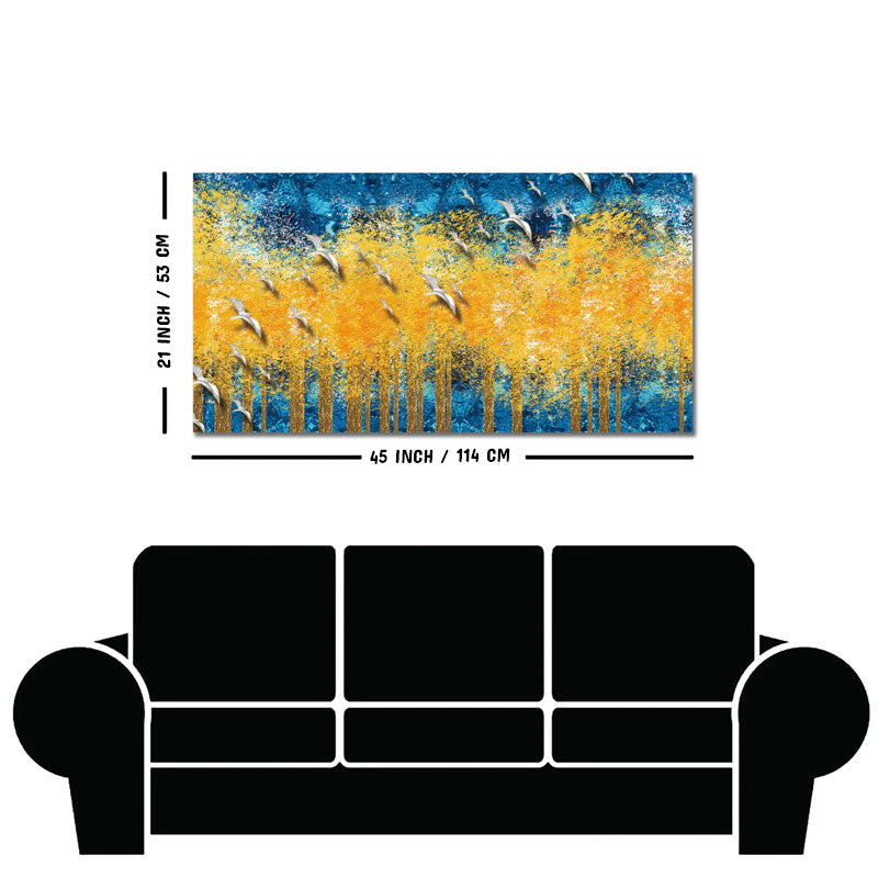Birds Flying Over Golden Trees Forest Wall Painting