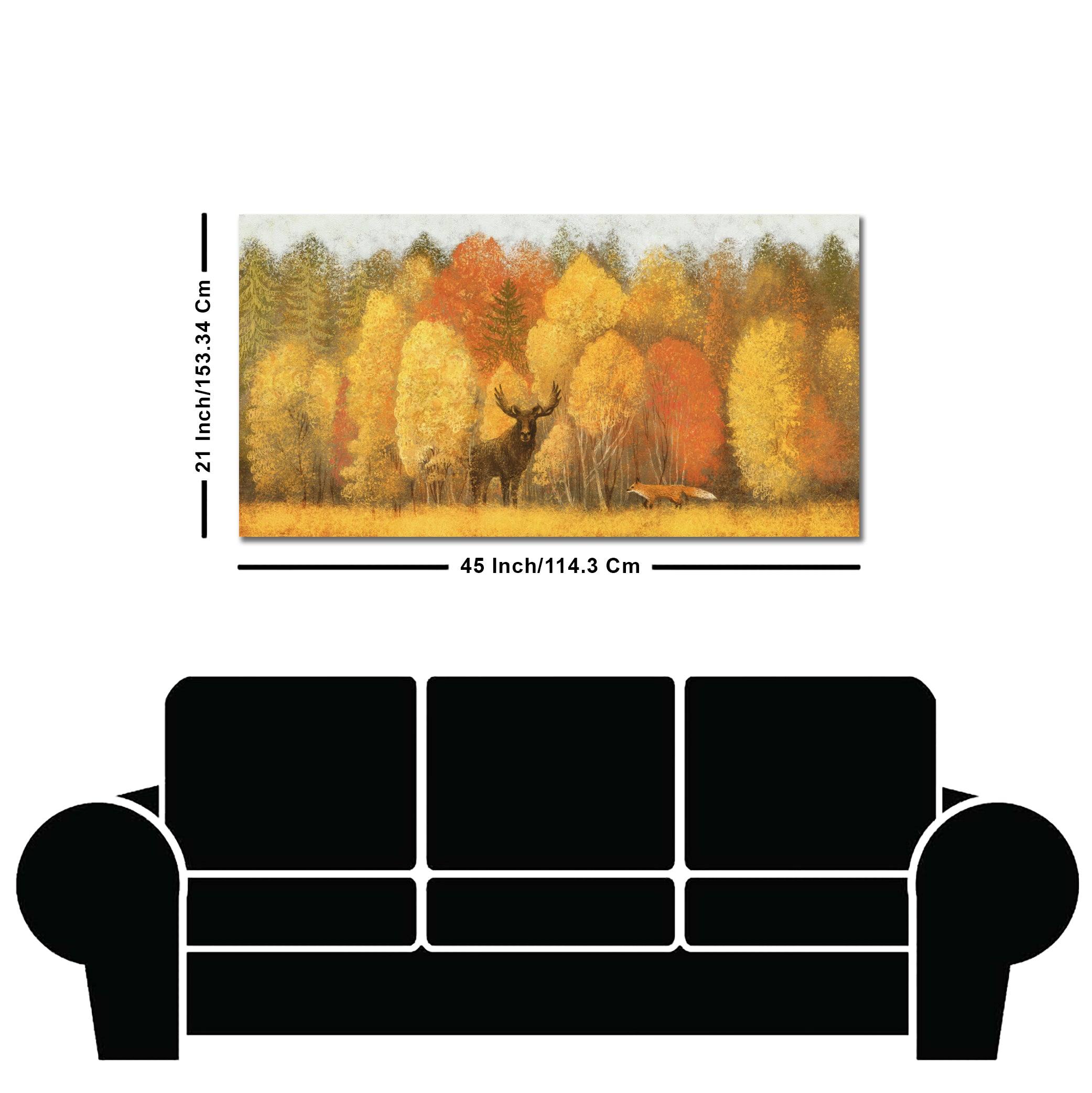 Autumn Foliage with Moose and Fox Premium Canvas Wall Painting