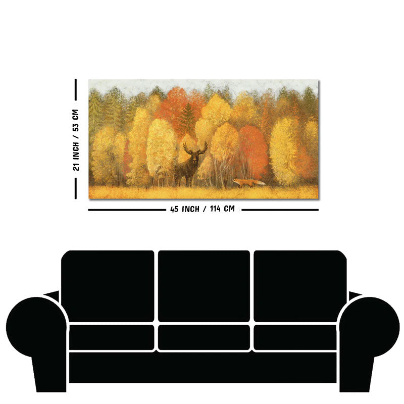 Autumn Foliage with Moose and Fox Premium Canvas Wall Painting