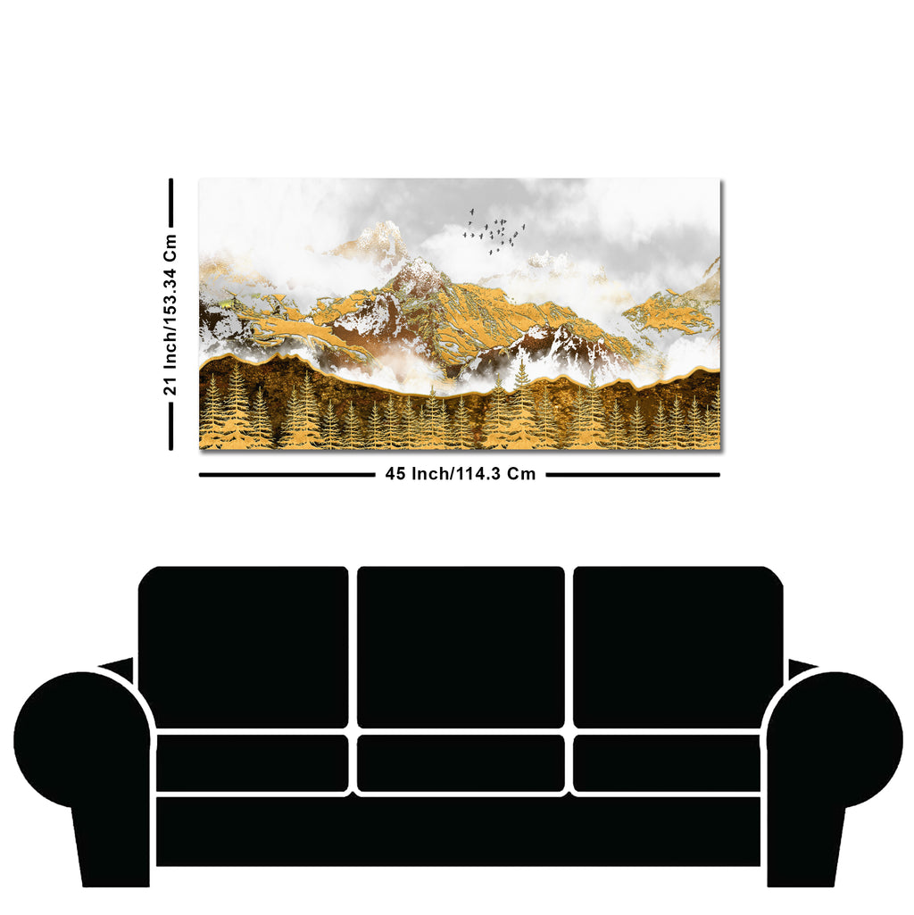 Smoke Cloud Golden Mountain Peak Canvas Wall Painting