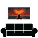 Couple Sitting Under Heart Shaped Clouds Premium Wall Painting