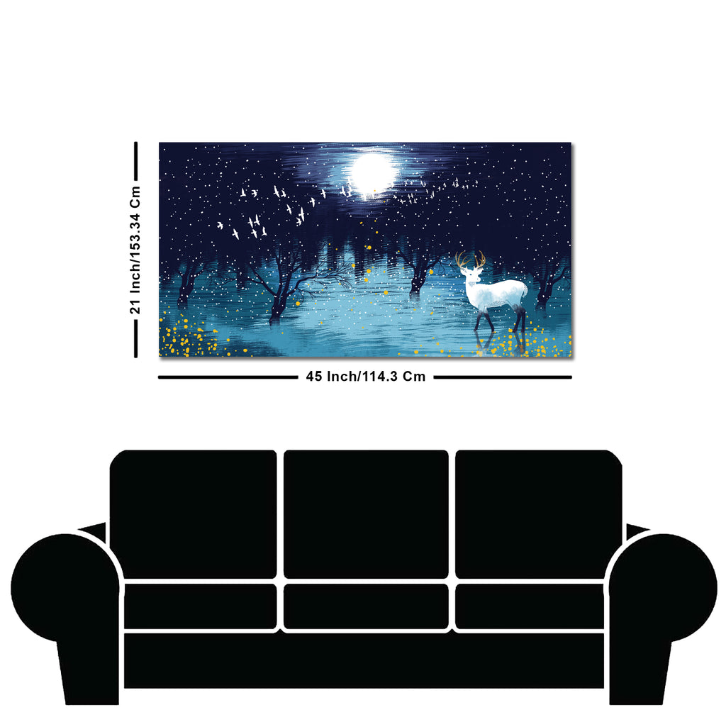 Beautiful White Deer in Full Moon Night Premium Wall Painting