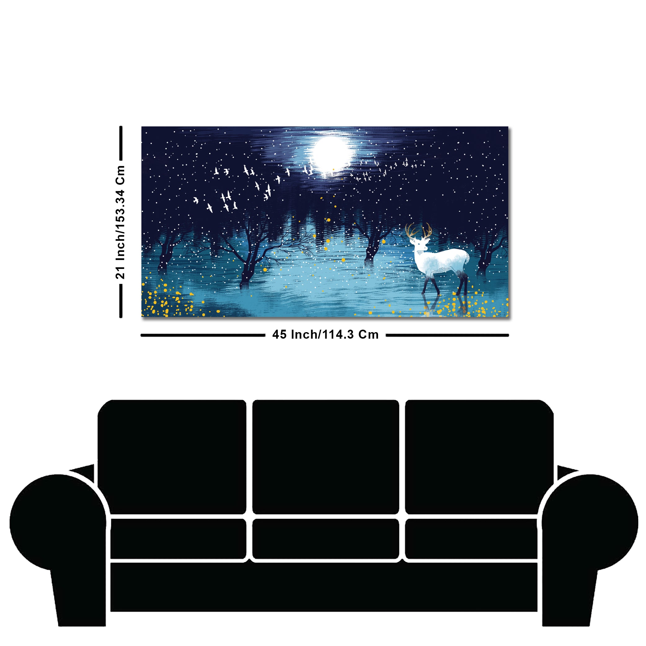 Beautiful White Deer in Full Moon Night Premium Wall Painting
