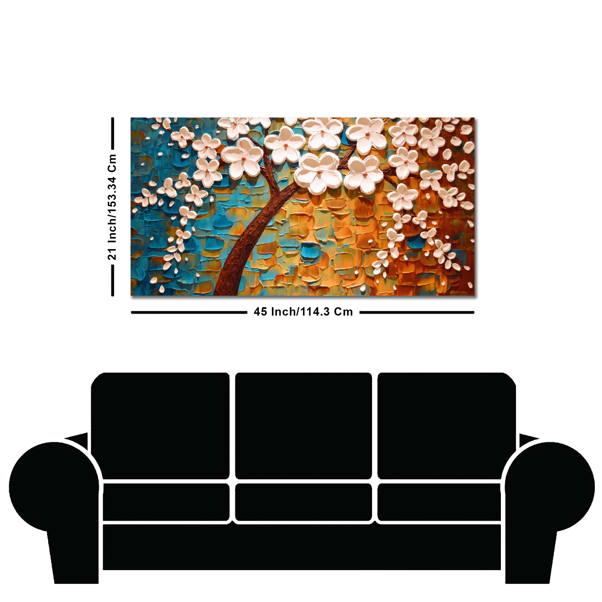 Beautiful Floral Tree Art with White Flower Premium Canvas Wall Painting