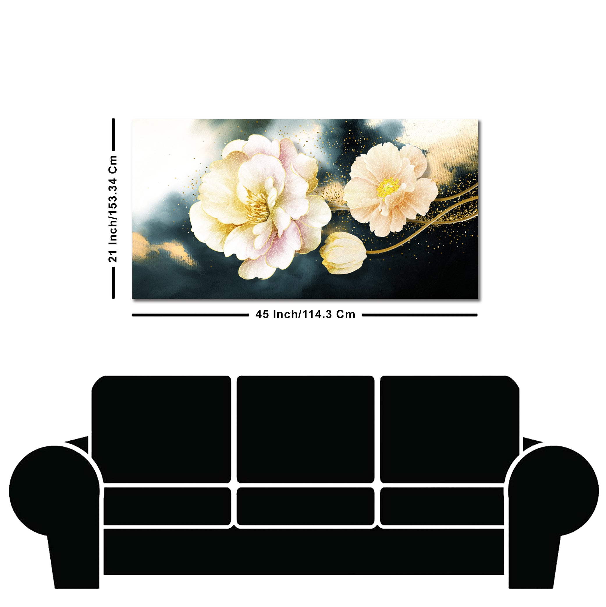 Golden Particles with Flower Premium Canvas Wall Painting