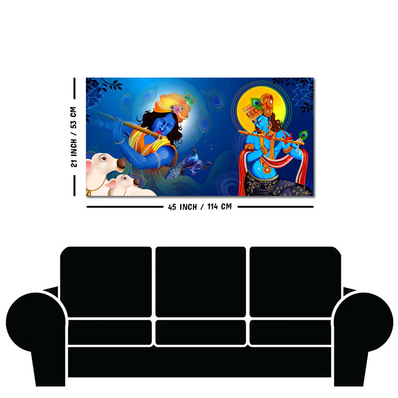 Beautiful Lord Krishna Playing with Flute Premium Canvas Wall Painting