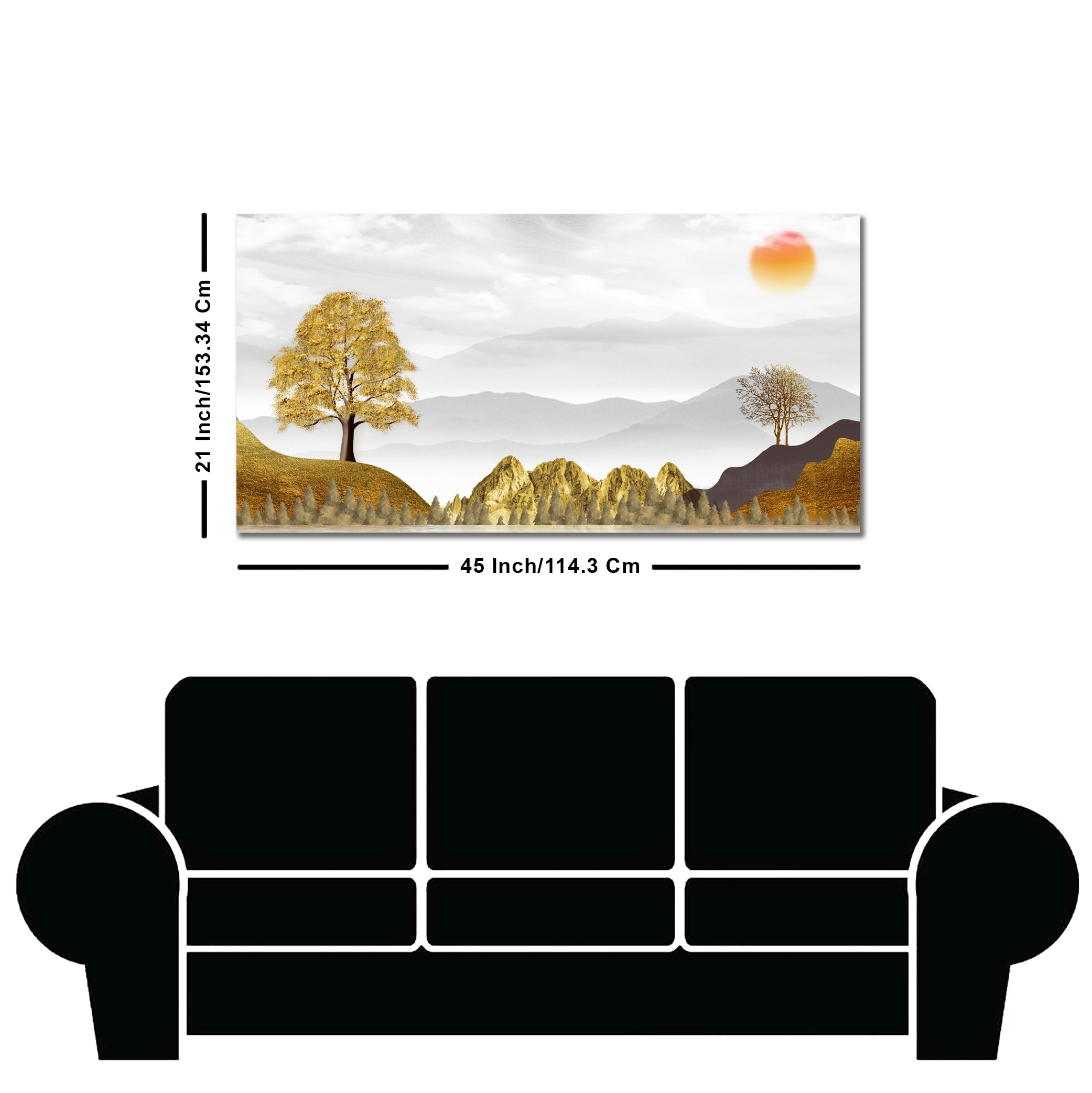 Golden Trees with Beautiful Sunrise Premium Canvas Wall Painting
