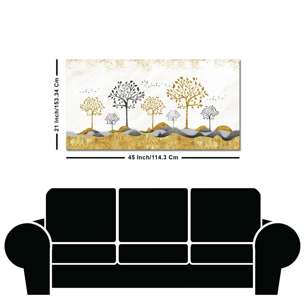 Modern Golden Tree Art Premium Canvas Wall Painting