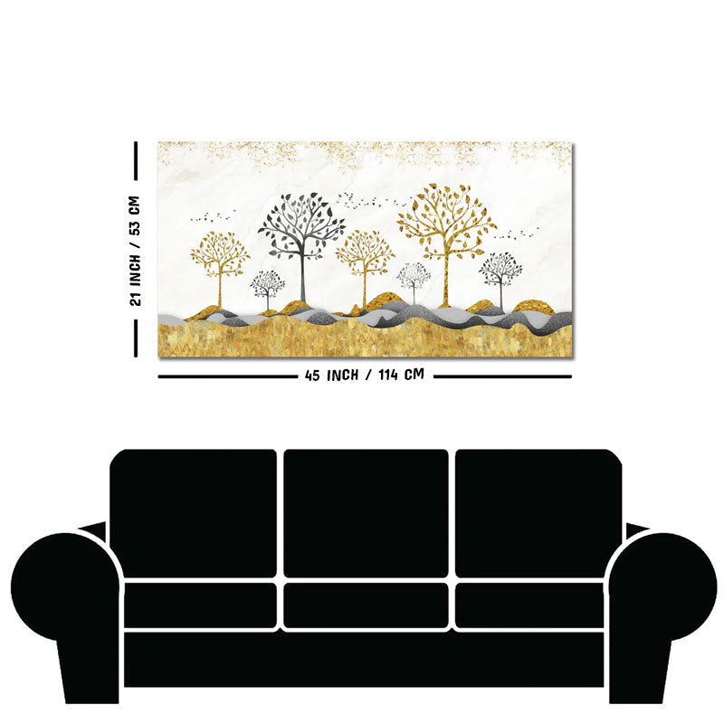 Modern Golden Tree Art Premium Canvas Wall Painting