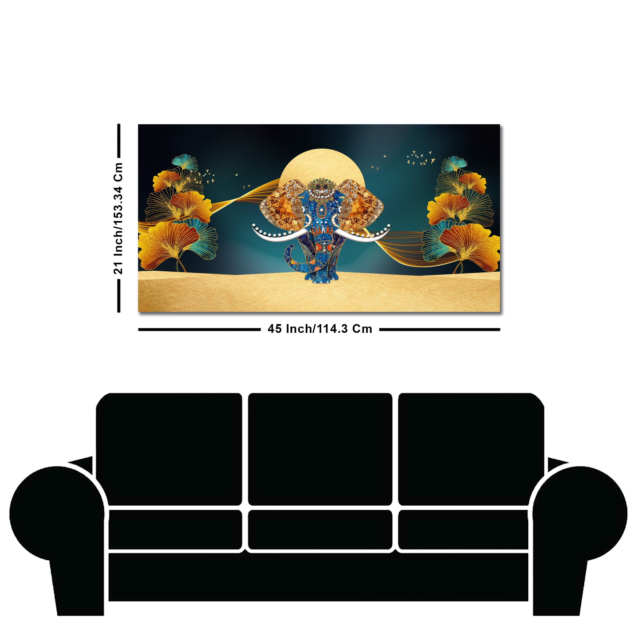 Beautiful Golden Flowers with Elephant Premium Canvas Wall Painting