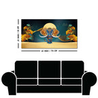 Beautiful Golden Flowers with Elephant Premium Canvas Wall Painting