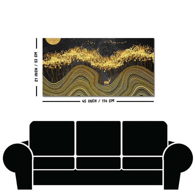 Miraculous Landscape with Golden Deer Texture Canvas Wall Painting