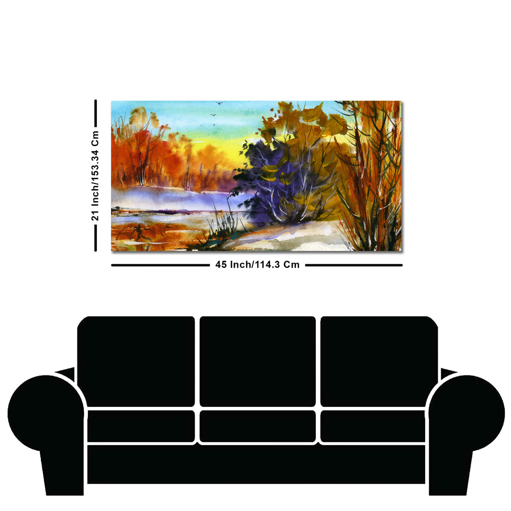 Water Color Landscape of Beautiful Trees Canvas Wall Painting