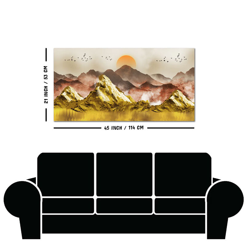 Golden Mountains and Birds Scenery Premium Canvas Wall Painting
