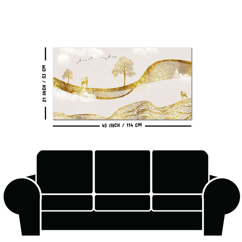 Luxury Golden Tree with Deer Premium Canvas Wall Painting
