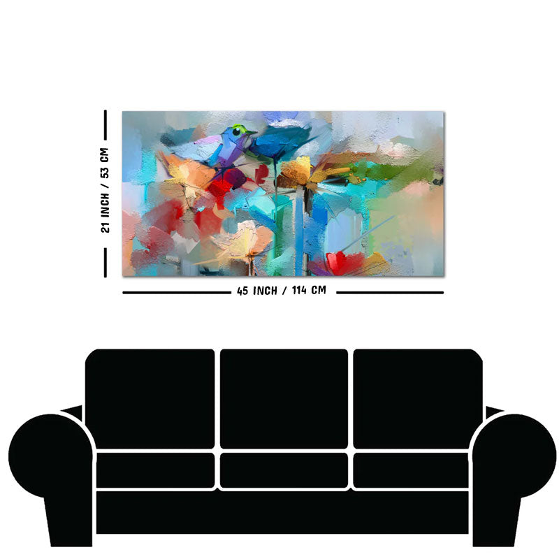 Abstract Colorful Bird and Spring Flower Canvas Wall Painting