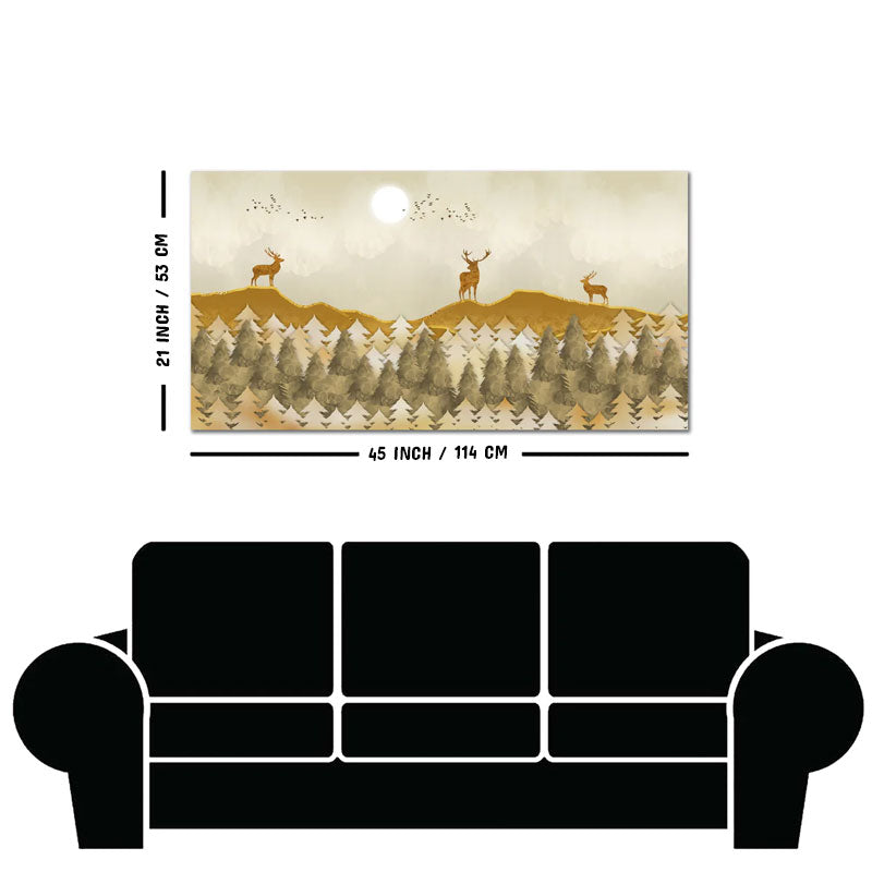Beautiful Golden Deers Premium Canvas Wall Painting