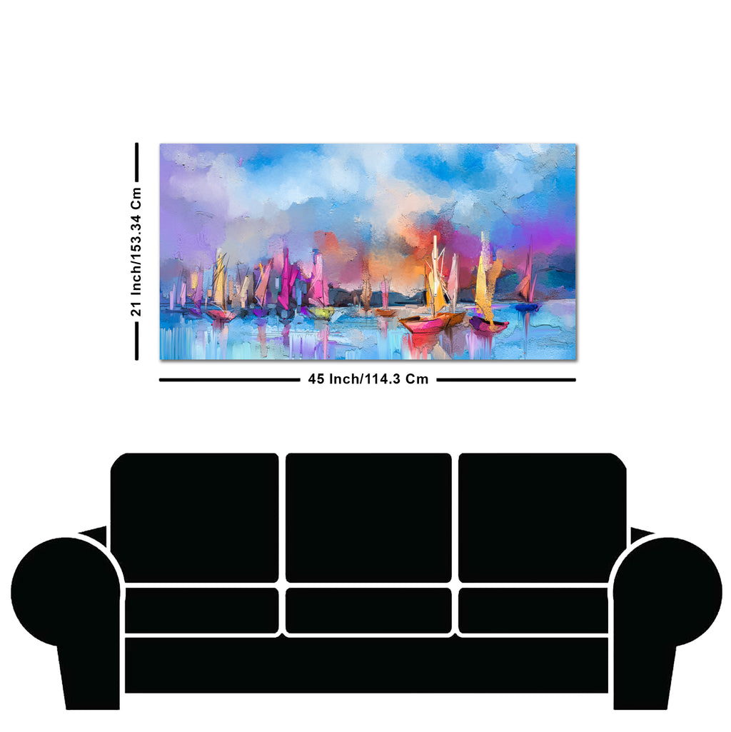 Abstract Colorful Sea Sailing Boat Canvas Wall Painting