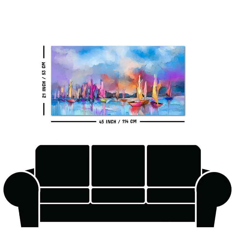 Abstract Colorful Sea Sailing Boat Canvas Wall Painting
