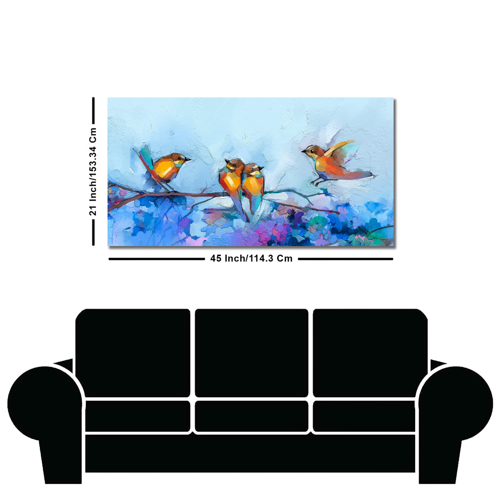 Beautiful Canary Birds on Branch Premium Canvas Wall Painting