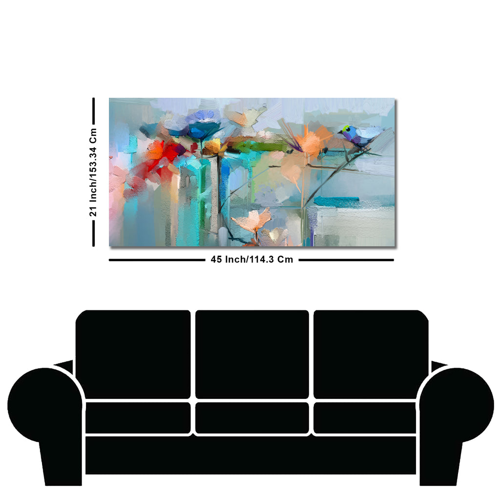 Abstract Colorful Canary Bird with Flowers Canvas Wall Painting