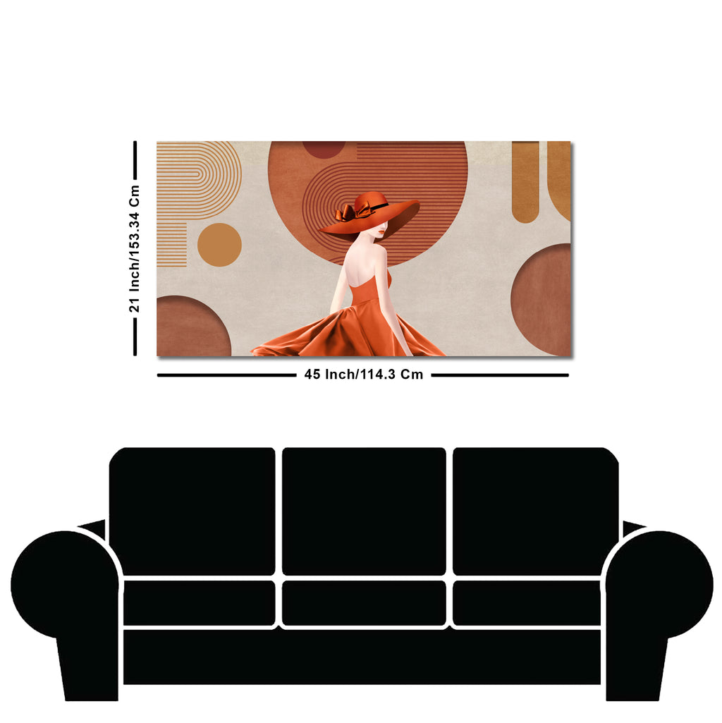 Lady Wearing Orange Hat and Dress Premium Wall Painting