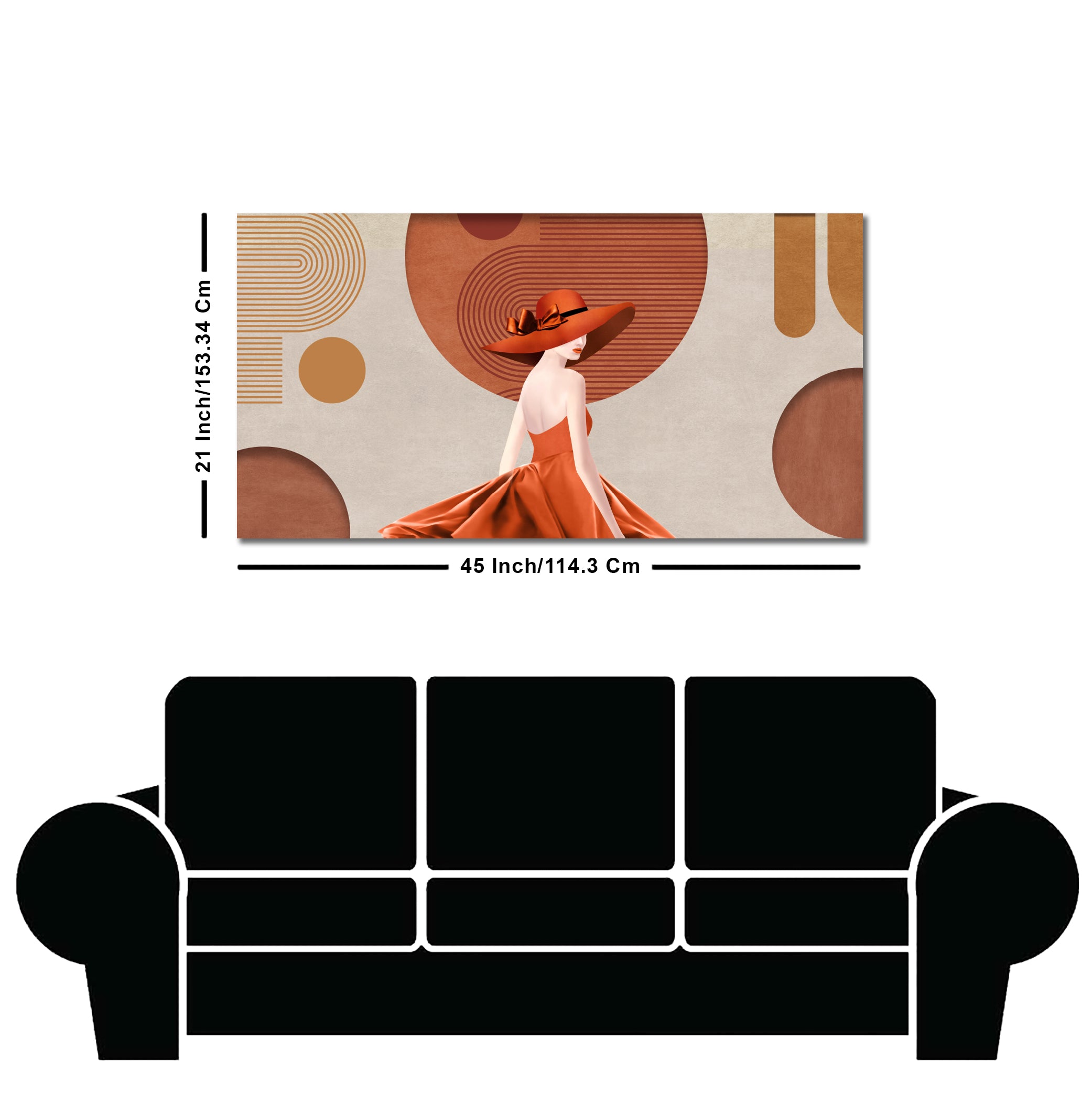 Lady Wearing Orange Hat and Dress Premium Wall Painting