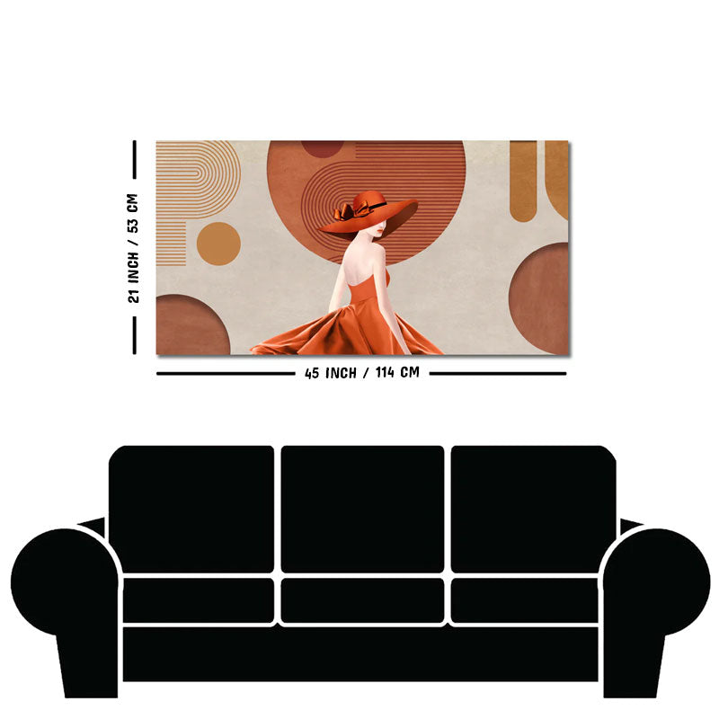 Lady Wearing Orange Hat and Dress Premium Wall Painting