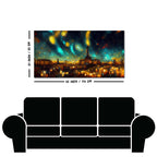 Northern Lights Over Paris City Premium Wall Painting