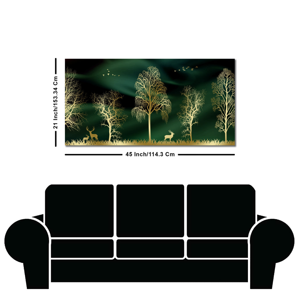 Golden Trees and Deer Modern Art Premium Wall Painting