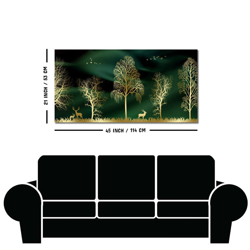 Golden Trees and Deer Modern Art Premium Wall Painting